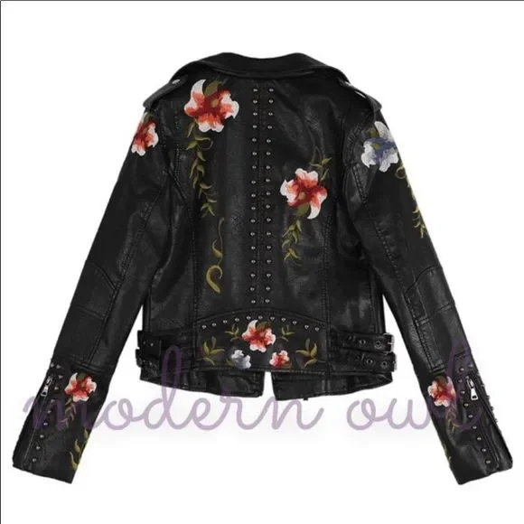 025-BEAUTIFUL EMBROIDERED Leather Jacket - Picture 5 of 7